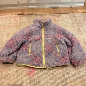 Zara Kids' Purple and Pink Plaid Fleece Jacket
